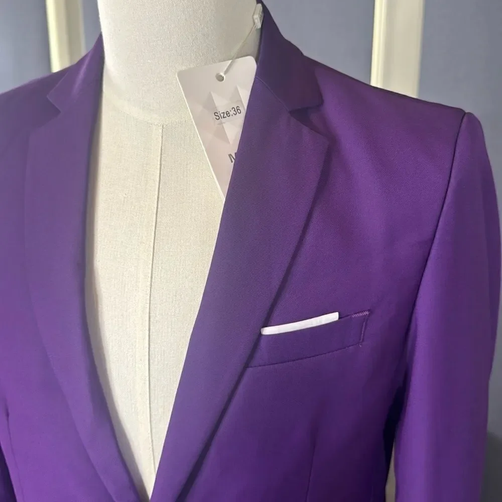 Men’s Mogu Purple Suit Jacket Blazer One Button Notched Lapel Size 36 NWT
